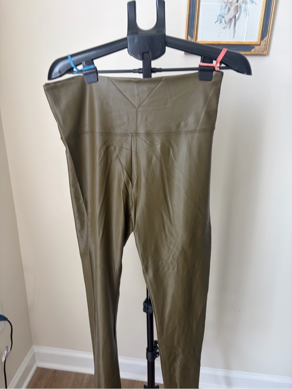 Viv Collection Olive Green Faux Leather Leggings XL High Waist Stretch